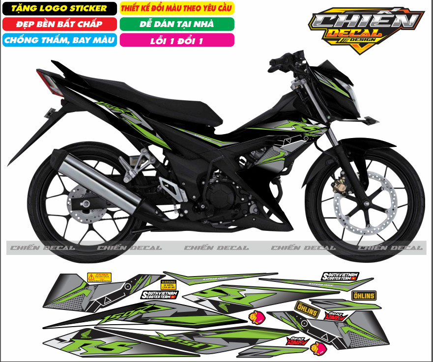 Tem rời xe sonic 150 màu đen nhiều kiểu lựa chọn (tem 3 lớp cao cấp)