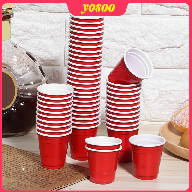 50Pcs Disposable Plastic Party Cups, 55ml, Suitable for Birthday Party/Barbecue/Party - Red