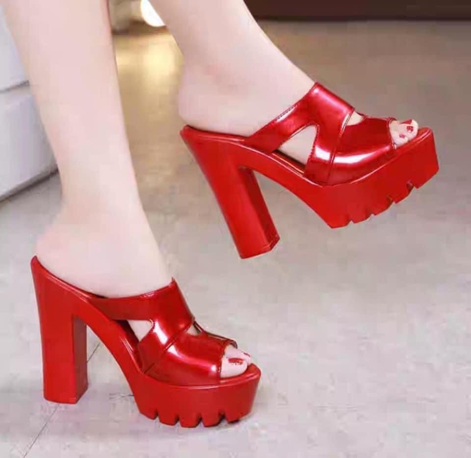 Dép cao gót khoét eo Đen, trắng, đỏ QC