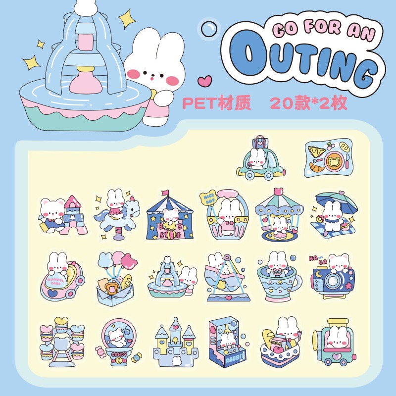 Set 40 sticker trong suốt Rosy Posy Hình Thỏ Siêu Dễ Thương Trang Trí Sổ