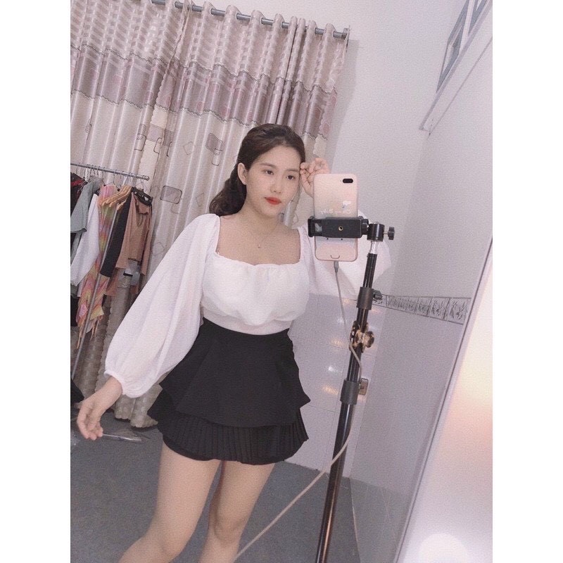 Áo croptop tay dài cột nơ lưng A5066