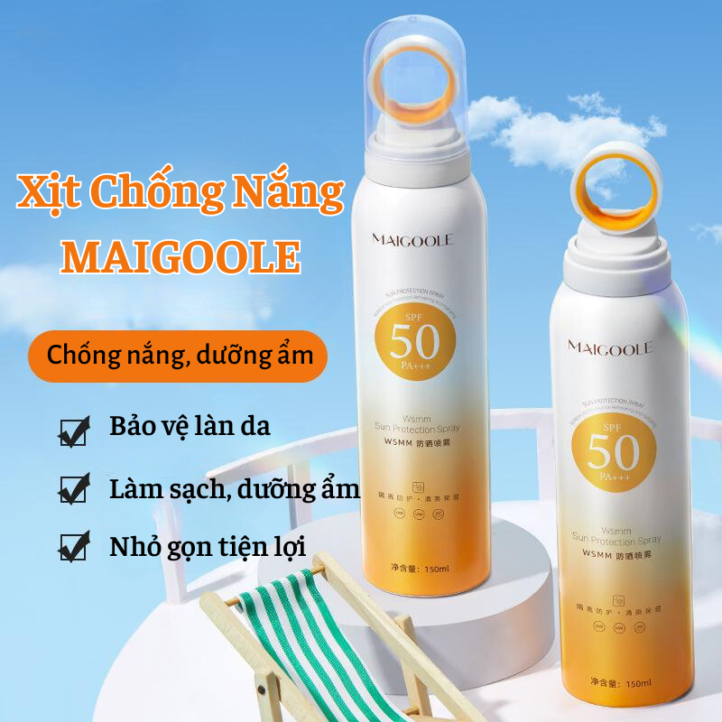Xịt chống nắng body maigoole spf50+ pa+++ kem chống nắng nâng tone kiềm dầu chống lão hoá da bảo vệ da cháy nắng