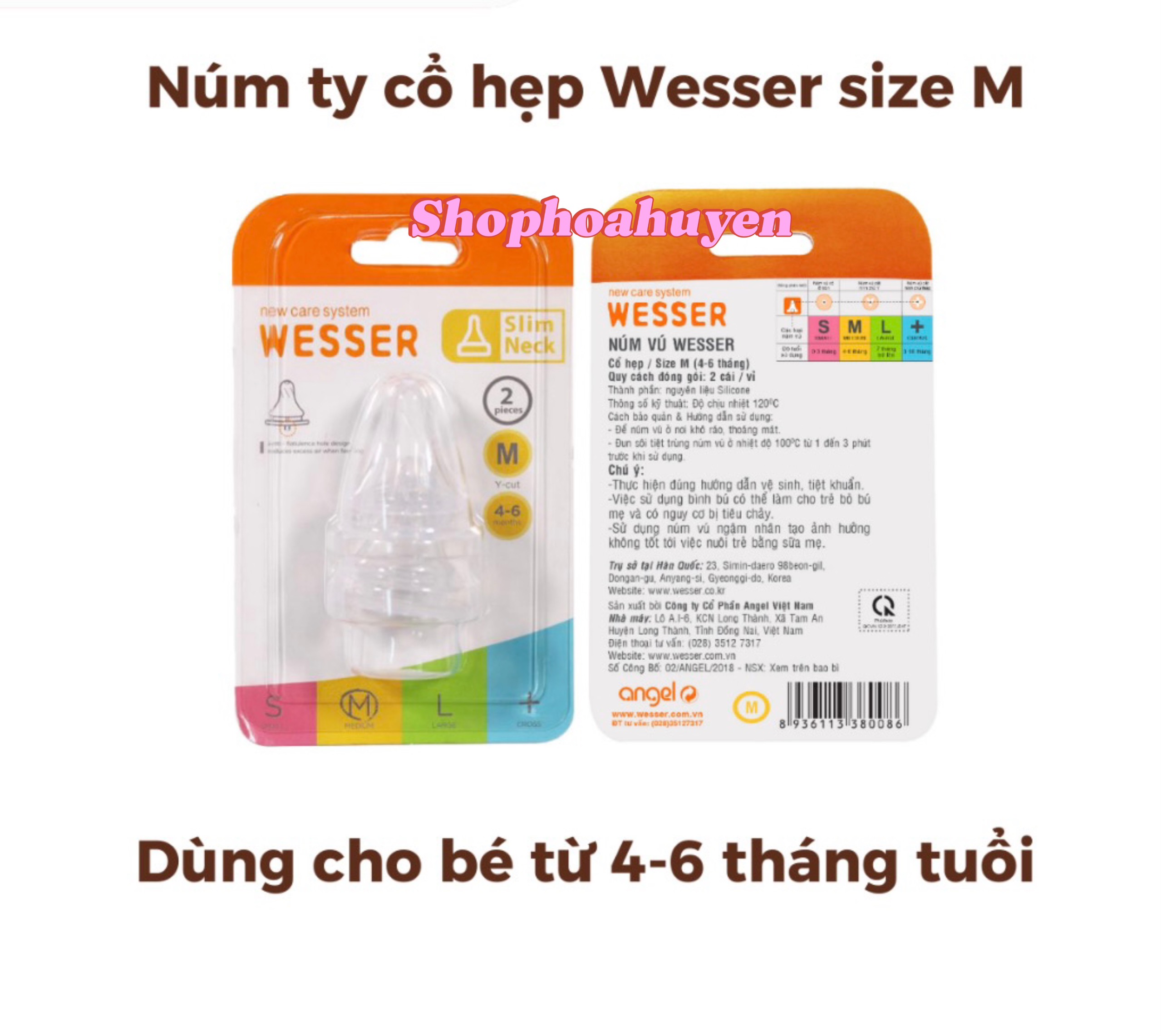 Núm wesser cổ hẹp vỉ 2 cái silicon siêu mềm cho bé đủ size s,m,l,+ hàng chính hãng - núm vú wesser cổ hẹp