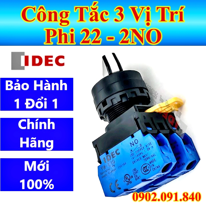 [BẢO HÀNH 1 ĐỔI 1] Công tắc xoay 3 vị trí phi 22 2NO tự giữ IDEC YW1S-3E02