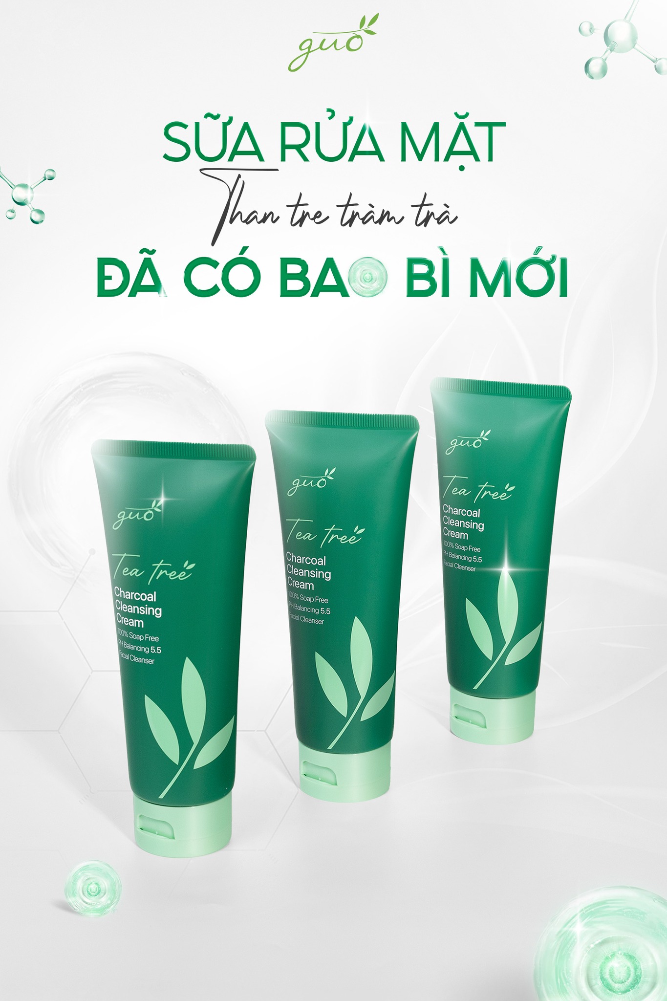 [Kiềm dầu 8 tiếng, ngừa mụn, không khô da] Sữa Rửa Mặt Than Tre Tràm Trà GUO 100gr
