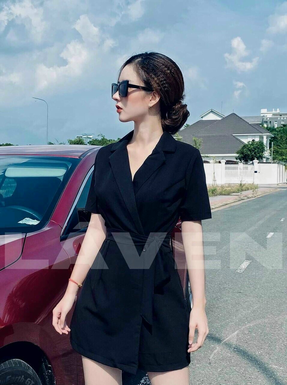 Jum nữ dạo phố cổ vest tay con cột nơ eo #jumcovest