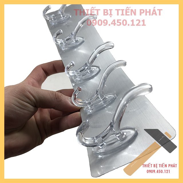 Móc treo đồ, dán tường trong suốt 5 nhánh treo dính siêu chắc
