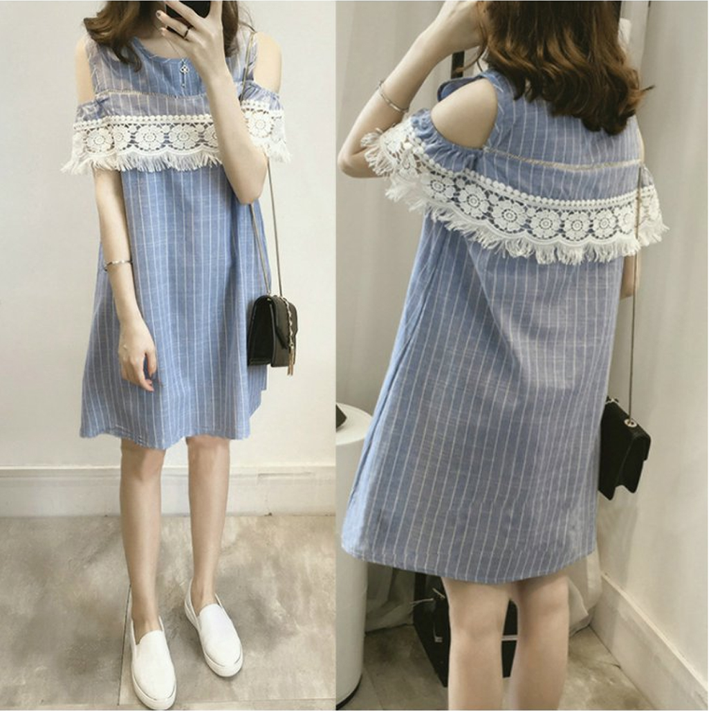 Váy trễ vai phối ren phong cách HÀn Quốc