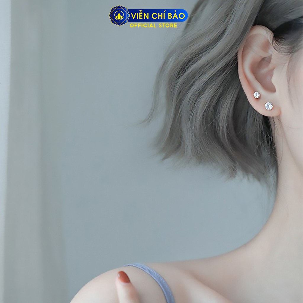 Bông tai bạc nữ nụ đính đá trắng unisex chất liệu bạc 925 thời trang phụ kiện trang sức nữ Viễn Chí Bảo B000145