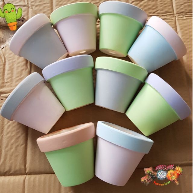 Chậu đất nung nhỏ tô 2 màu