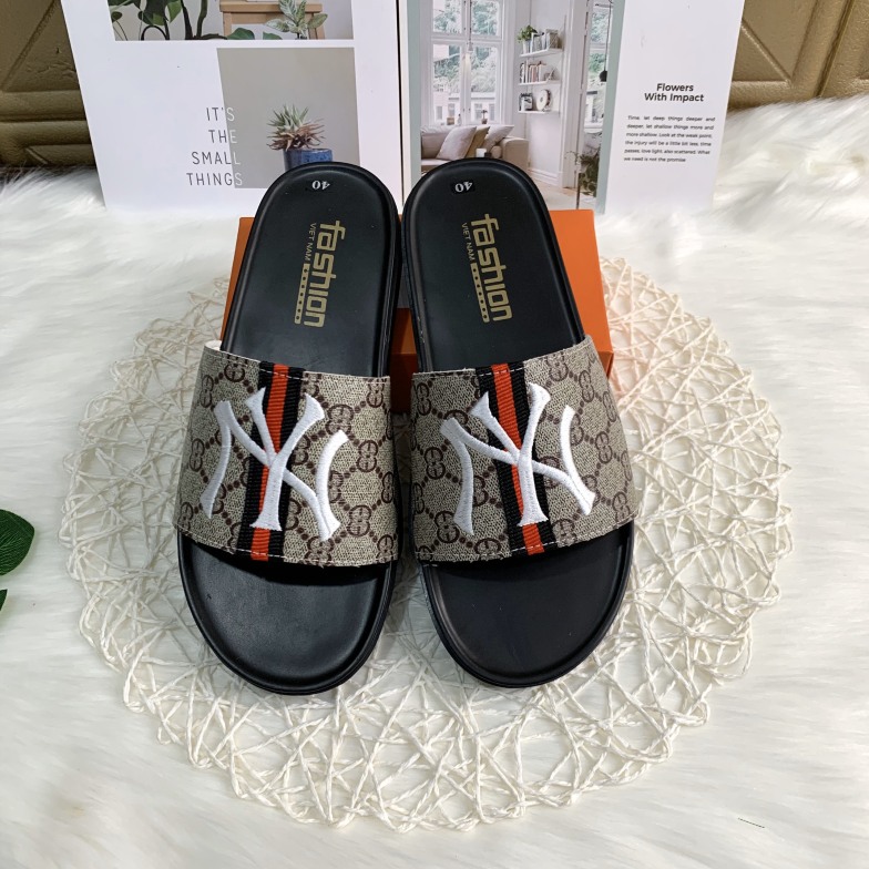 (KÈM VIDEO) Dép lê đế đúc nam Thêu NYYY họa tiết phối sọc đen đỏ siêu chất - B end T Shop giá rẻ