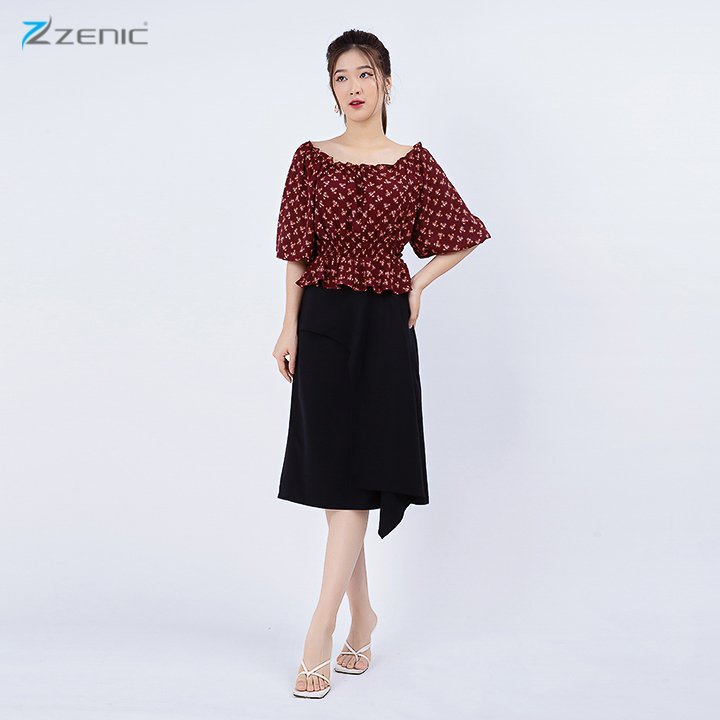 Zenic- Chân váy đen dáng A vạt bèo ( Hàng xuất dư Mango)