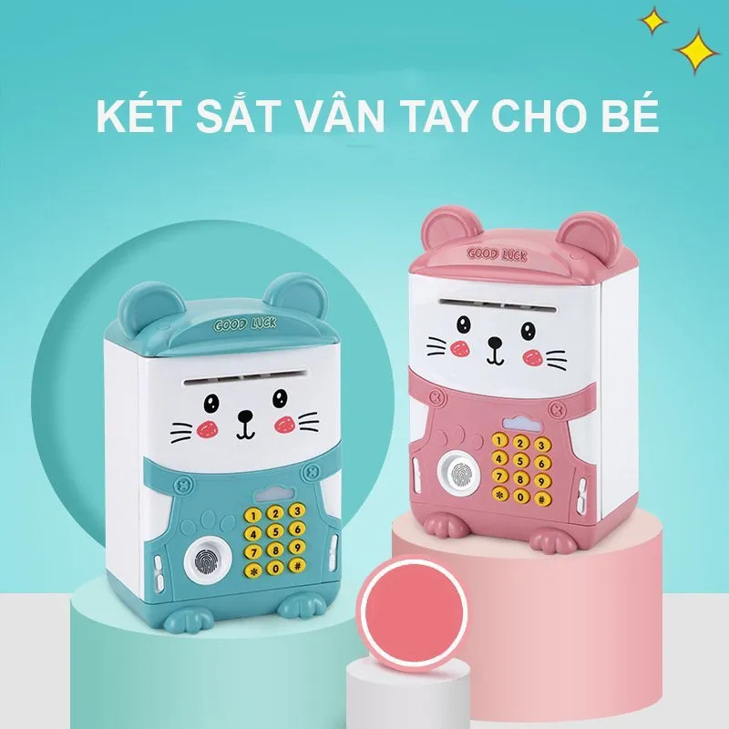 Két sắt cho bé - két sắt mini bảo mật vân tay hình mèo có nhạc cho trẻ em - két sắt mini thông minh cho bé dùng pin có mật mã hút tiền tự động