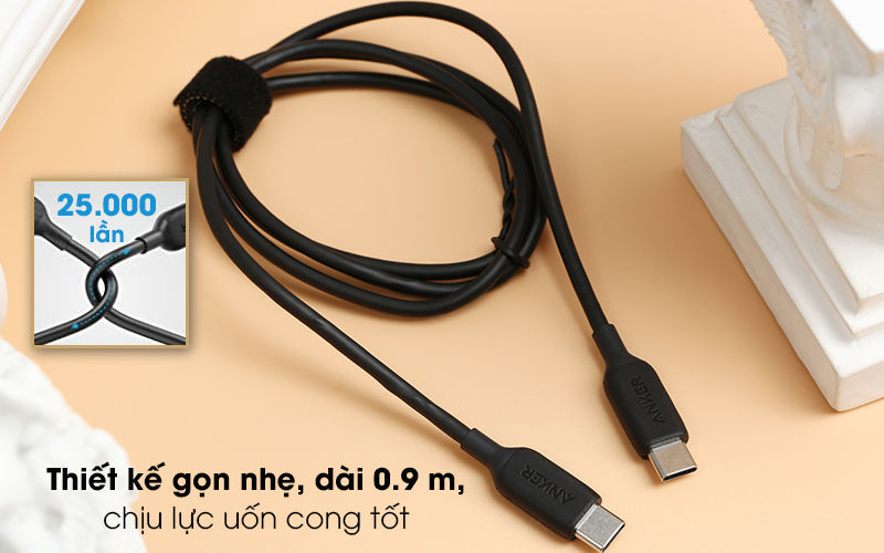 Cáp Type C - Type C 0.9m Anker PowerLine III A8852 Đen ( Like New )