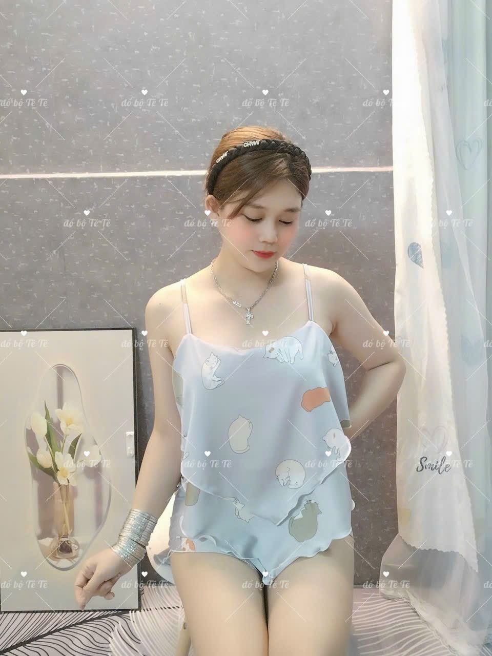 Set đồ nữ 2 dây phối tầng lụa satin Freesize 40-58kg