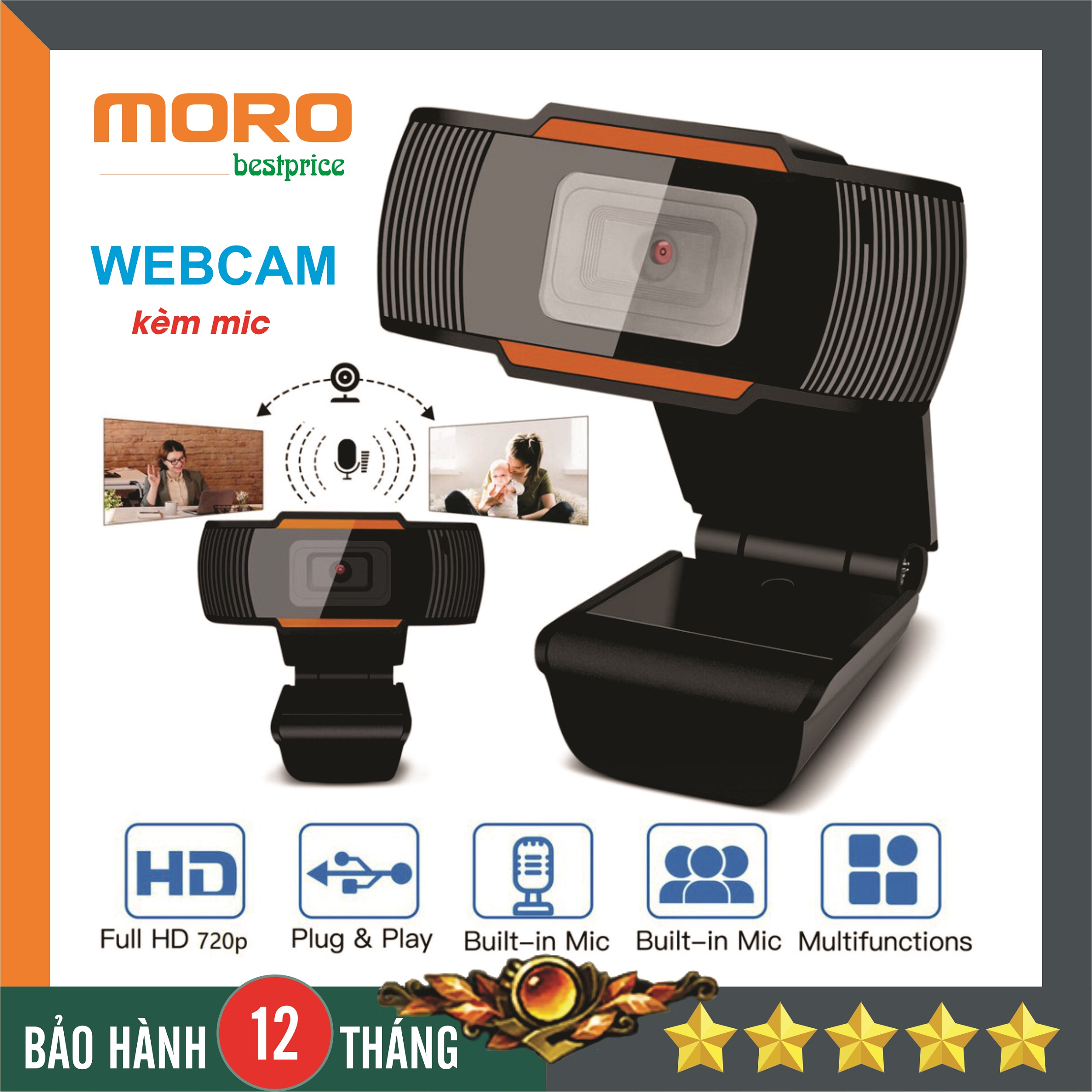 Webcam 720P HD siêu nét Micro đàm thoại để làm việc & học tập trực tuyến. Bảo hành 12 tháng !!!
