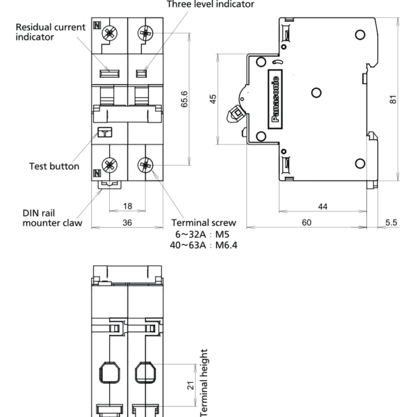 MCB 2 TÉP CHỐNG GIẬT PANASONIC 32A 40A 50A 63A