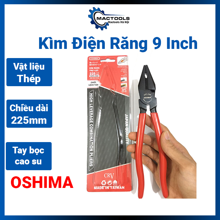 Kìm điện răng trợ lực Oshima 9 inch tay cầm kềm dài có bọc các điện cao cấp