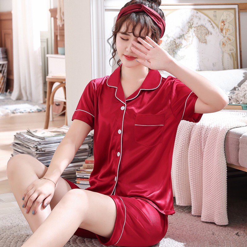 Bộ pijama lụa phi tay ngắn quần đùi