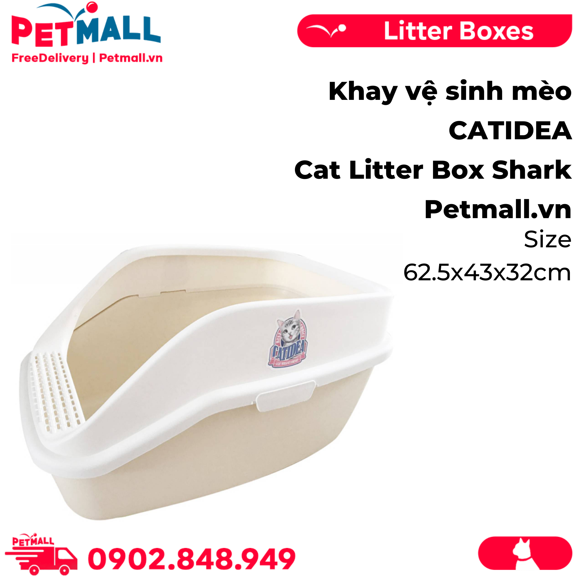 Khay vệ sinh mèo catidea cat litter box shark size 62.5x43x32cm petmall