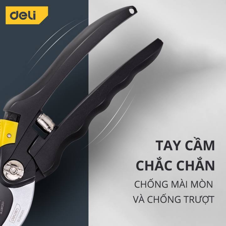Kéo Cắt Tỉa Cành Cây Deli Chính Hãng 8inch - Lưỡi Thép Sắc Bén, Siêu Bền, Tay Cầm Đệm Cao Su An Toàn, Chắc Chắn DL580201 - Hình ảnh 7