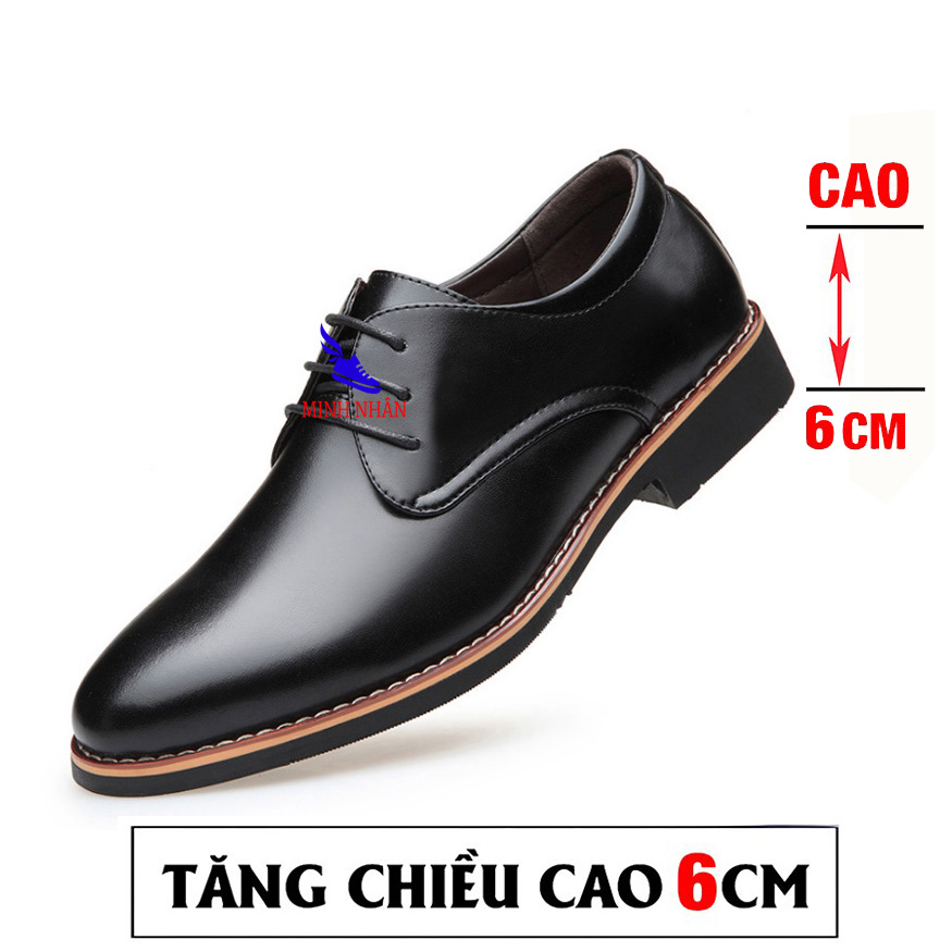 Giày đốc nam da bò cổ thấp tăng chiều cao 6cm giày tây nam da bò Cổ điển Tăng Chiều Cao Giày Da Doanh Nhân Đơn Giản Giày Cột Dây Giày Tây Giày Công Sở 6 Cm Giày Nâng Chiều Cao hàng hiệu cao cấp giá rẻ sang trọng G-8 màu ĐEN