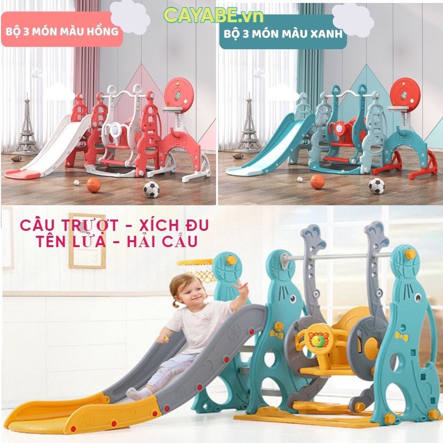 Cầu trượt - xích đu cho bé hải cẩu, sư tử, tên lửa
