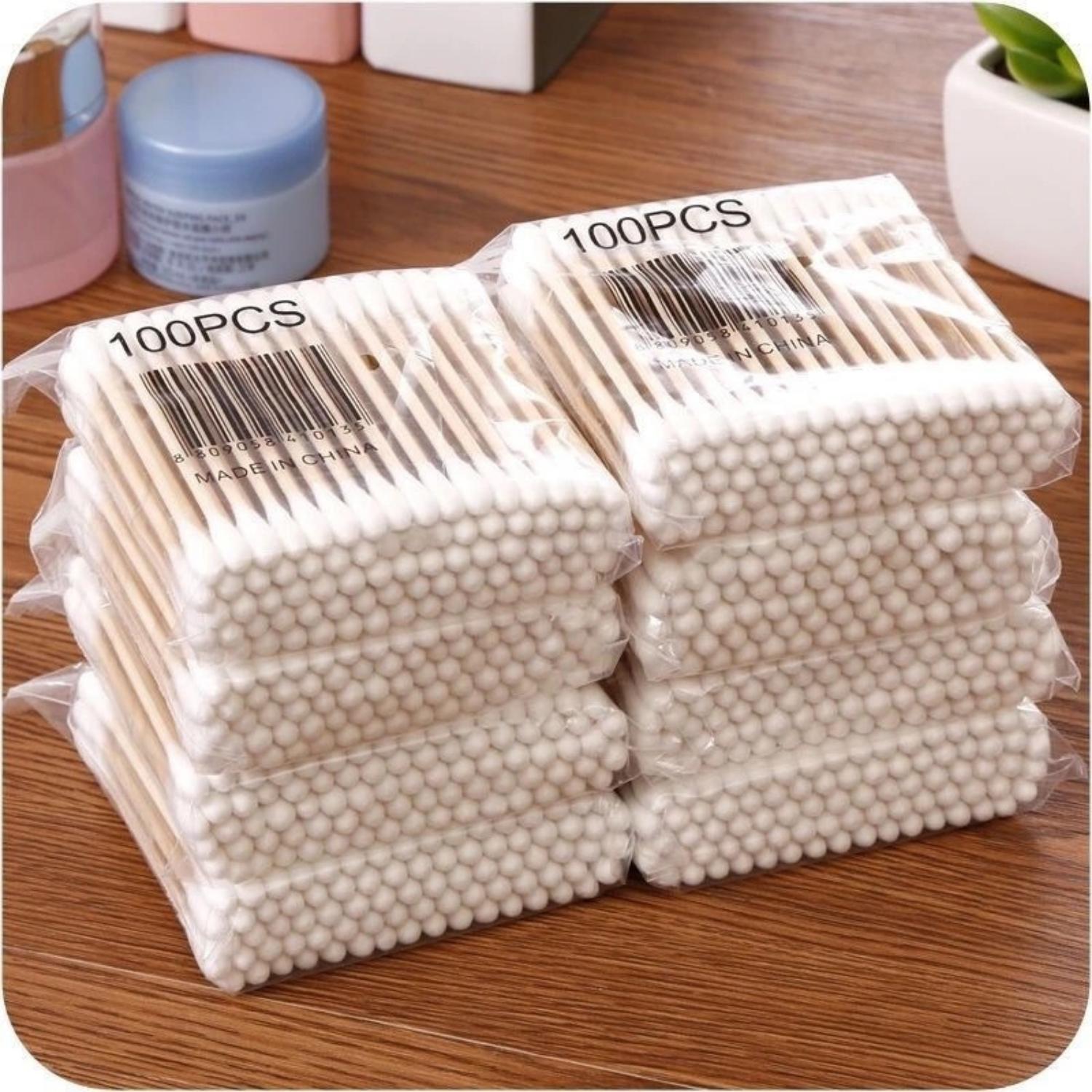 Bịch tăm bông 100 que thân gỗ (thân thiện với môi trường)