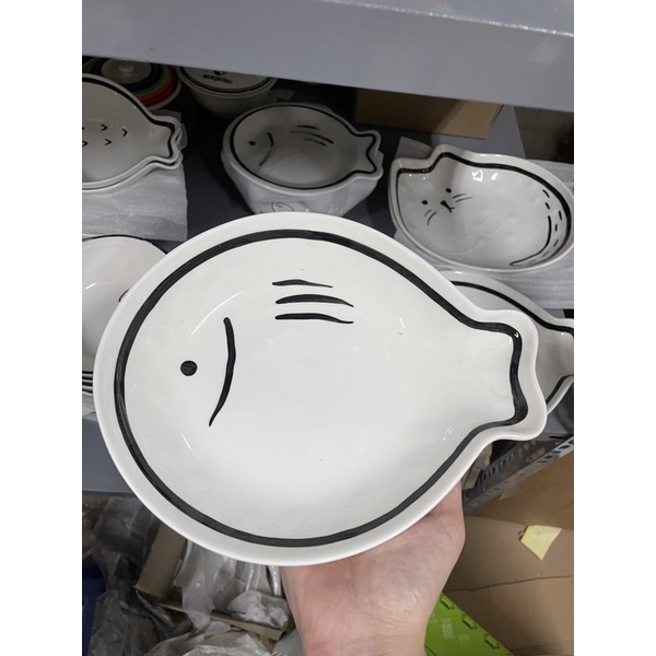 SẴN Bộ chén bát đĩa sứ Mèo Cá ngộ nghĩnh chén bát ăn dặm cho bé