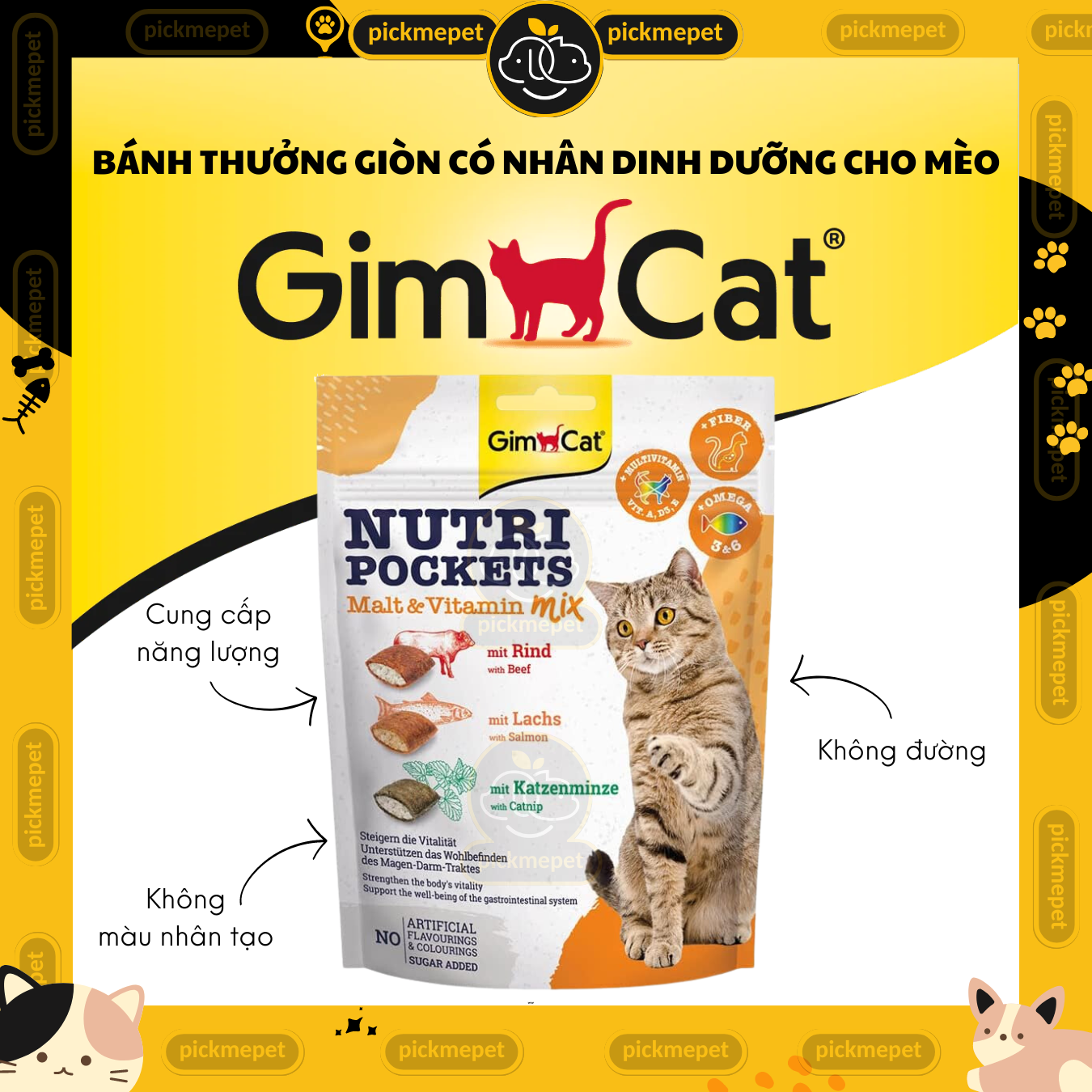 [Gói 150g] Snack GimCat Nutri Pockets - Bánh Quy Thưởng Giòn Dinh Dưỡng Có Nhân Dành Cho Mèo Nutri Pocket