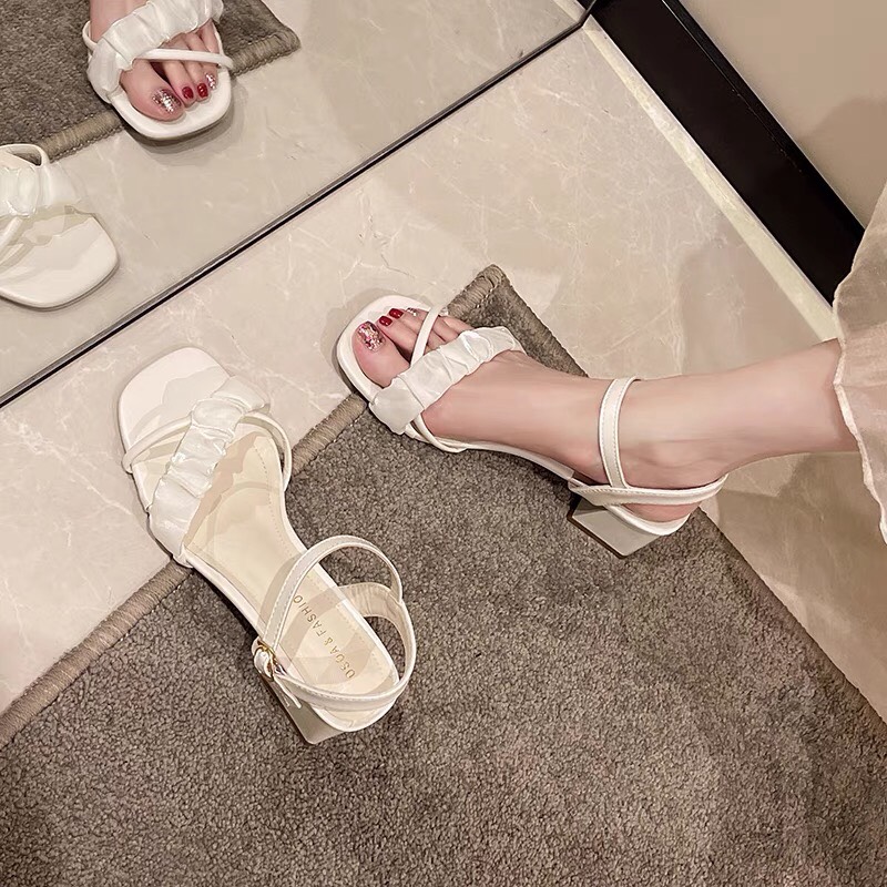 Giày Cao Gót Nữ Quai Nhún Đan Chéo Gót Vuông 5Phân Siêu cute Mã M9