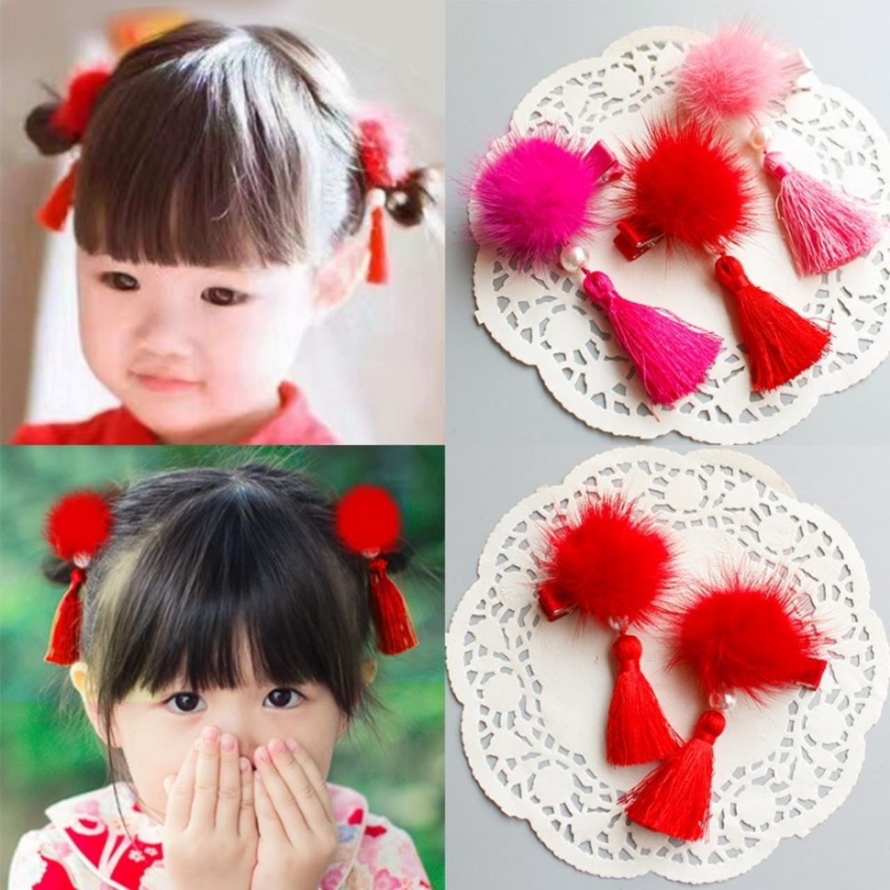 [HCM]Combo 2 Kẹp tóc công chúa tua rua kiểu  búi dể thương cho bé