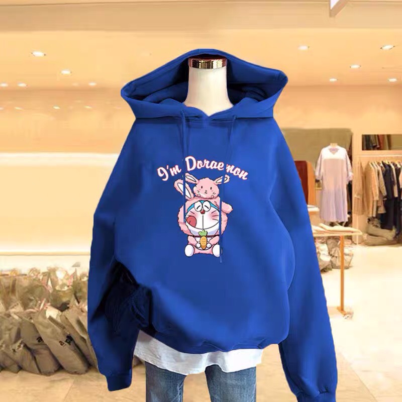 ÁO HOODIE NỈ COTTON MŨ 2 LỚP THỎ DORAA FOM RỘNG TAY BỒNG