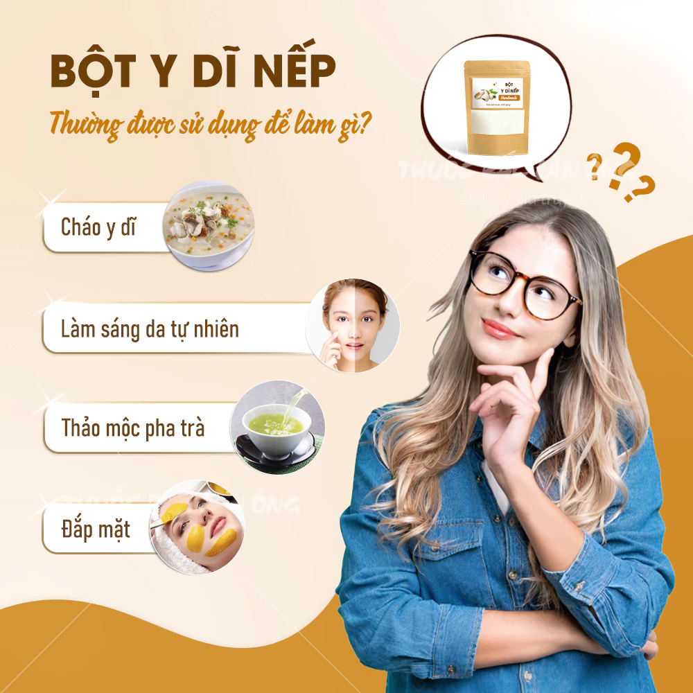 Bột y dĩ nếp 200g, bột bobo, nguyên chất, thơm mịn, dùng pha uống, nấu cháo, đắp mặ nạ - Lãn Ông