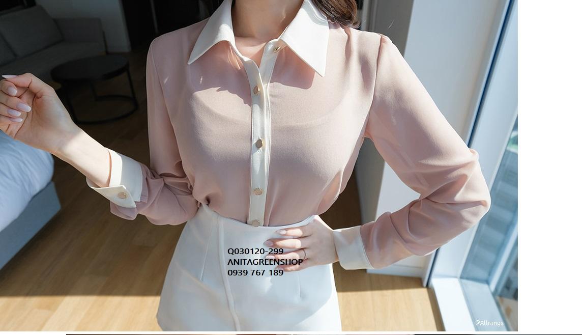 Q030120  ÁO SƠ MI VOAN NỮ PHỐI MÀU