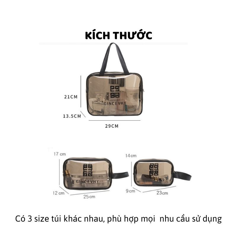 Túi đựng Mỹ Phẩm Trong Suốt Chống Nước- Set 3 Túi đựng đồ Trang điểm Du Lịch- Túi đựng Mỹ Phẩm, đồ Trang điểm Chống Thấm Nước Tiện Dụng Loại đẹp