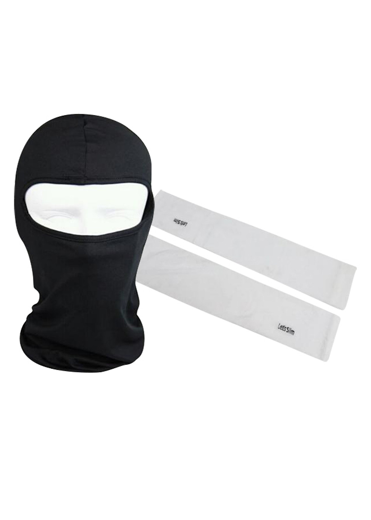Găng tay chống nắng hở ngón trắng và khăn trùm ninja - đen trơn