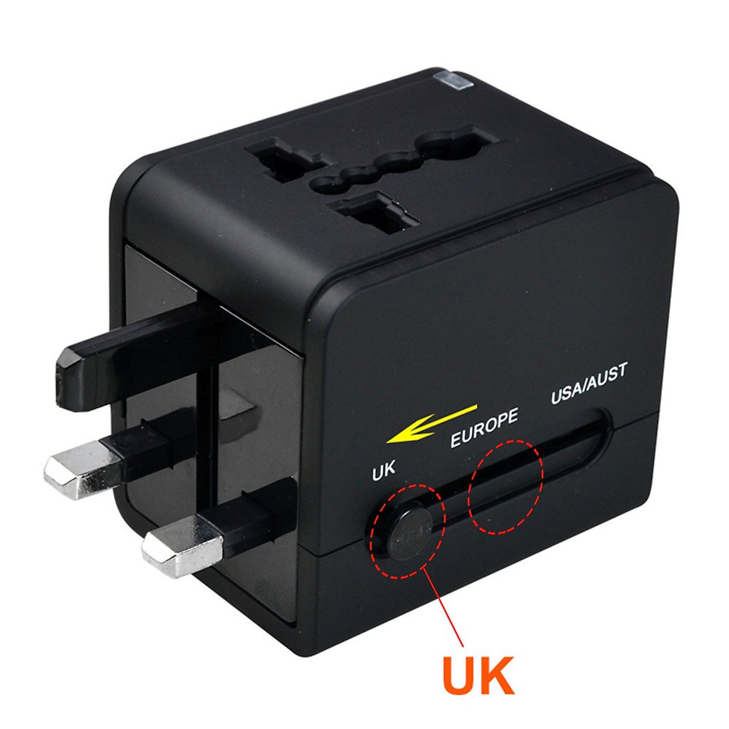 Adapter chuyển ổ cắm du lịch 2 cổng USB 2.1A túi kéo