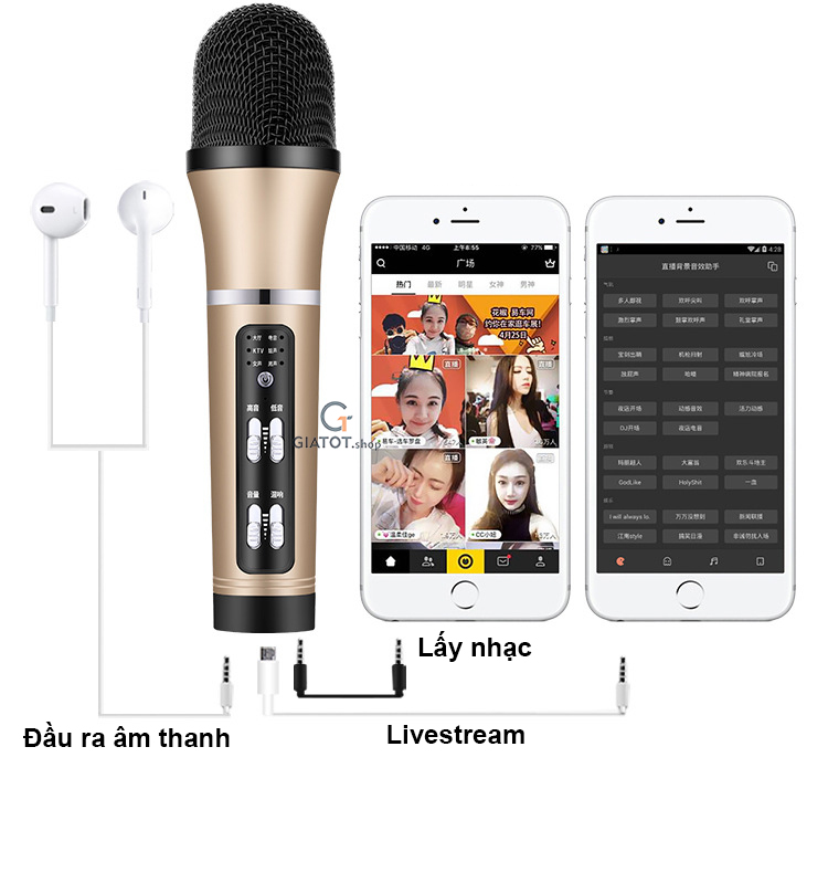 Micro thu âm - mic hỗ trợ livestream, thu âm, karaoke online không cần soundcard micro thu âm c25 - tích hợp autotune, đèn led hiển thị, hát cực hay, tương thích với mọi smartphone, lỗi 1 đổi 1