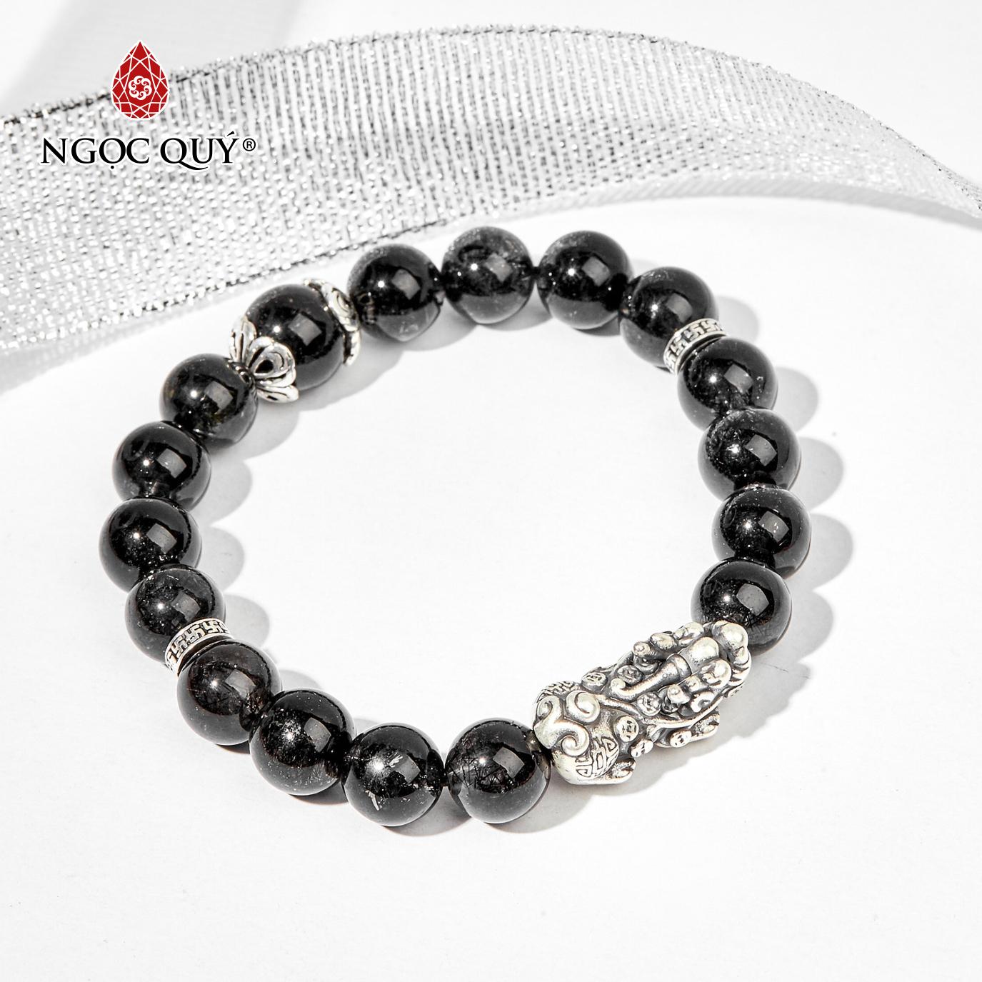 Vòng tay đá thạch anh tóc đen phối tỳ hưu bạc mệnh thuỷ mộc - ngọc quý gemstones
