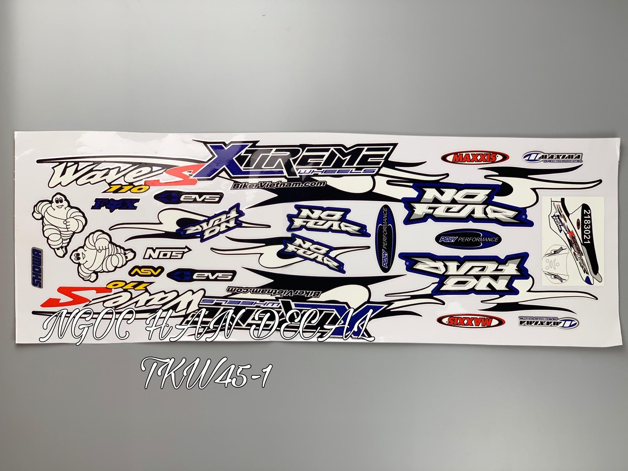 Tem chế nguyên bộ Extreme màu xanh dương cho Wave-- NGỌC HÂN DECAL