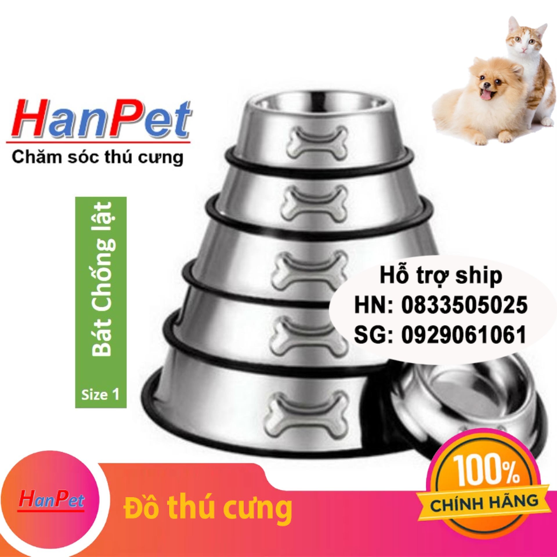 Hanpet - Bát chén ăn inox KHÔNG GỈ chống lật size 1 dành cho chó mèo dưới
