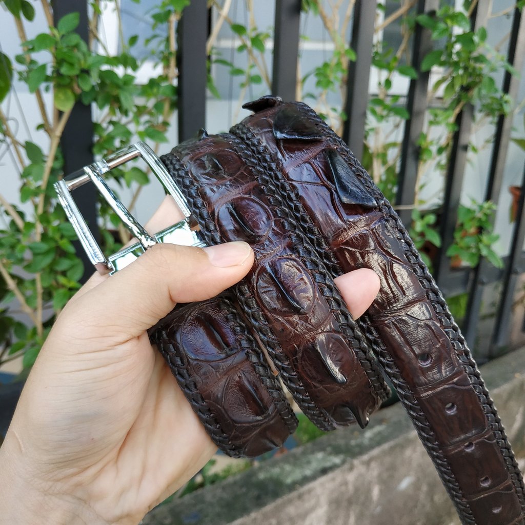 [FREE SHIP] Thắt Lưng Cá Sấu Liền [Phiên Bản Đầu Kim Cổ Điển] Đan Viền Thủ Công Rất Đẹp!