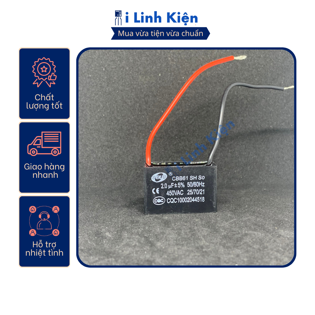 Tụ quạt 2uf 450v dây cbb61 senju loại tốt