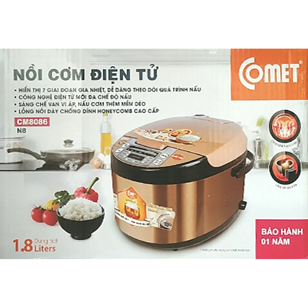 [HCM]Nồi Cơm Điện Tử Comet CM8086N8 1.8 Lít