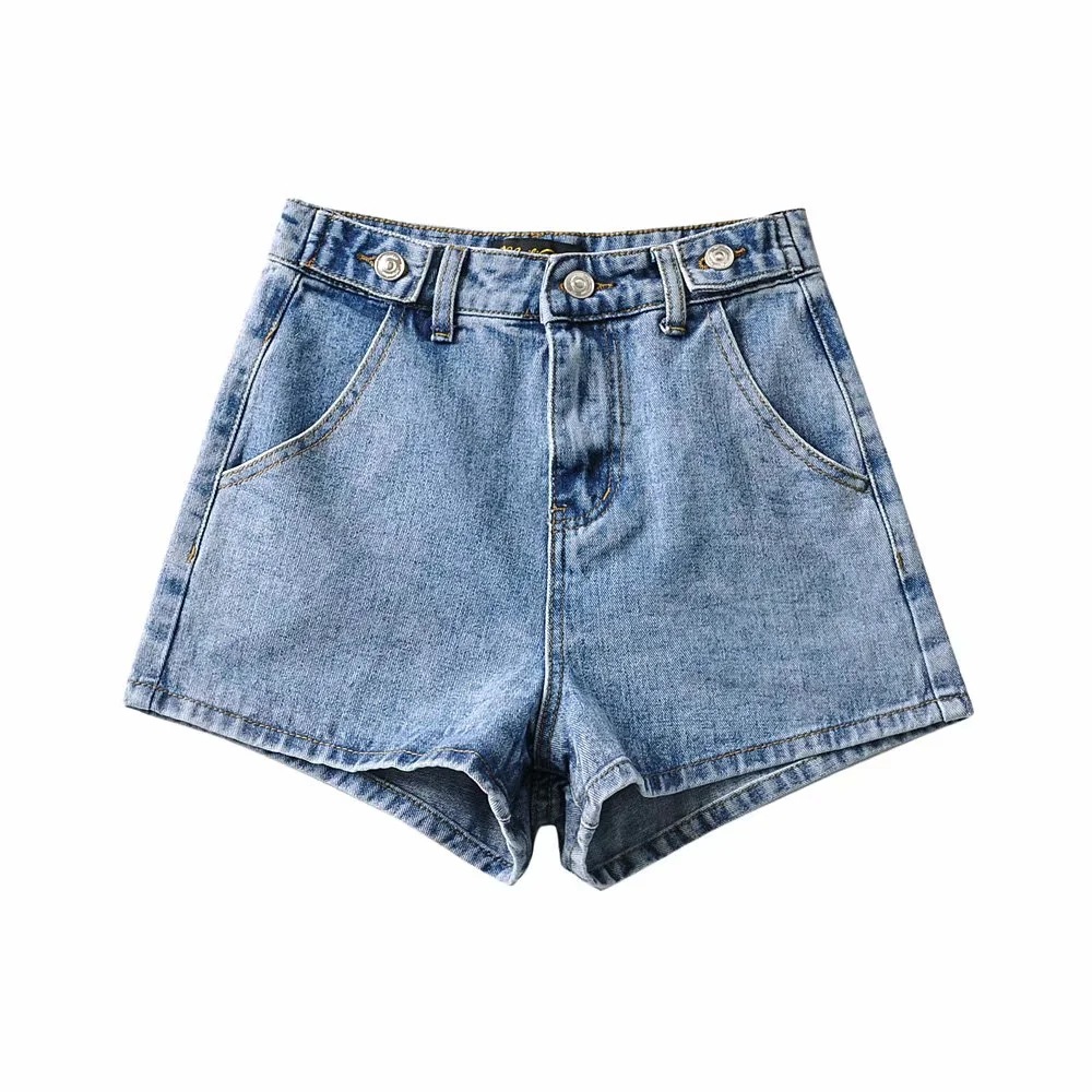 Quần đùi nữ, quần short jean lưng cao trơn lai cuốn