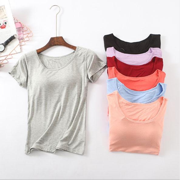 Áo Thun Cộc Tay Cotton Có Đệm Ngực Co Giãn