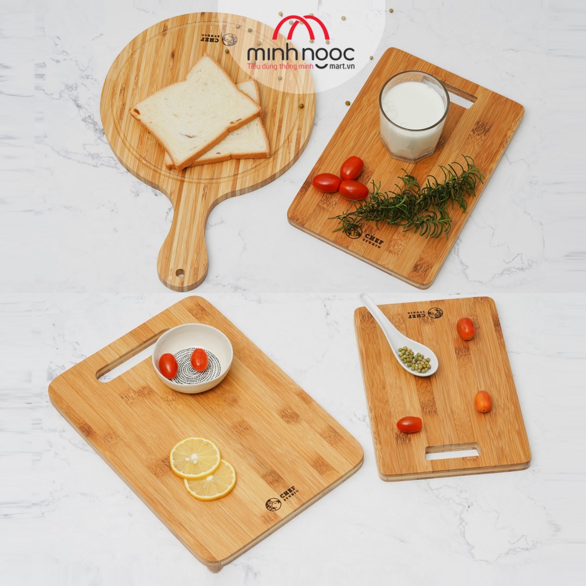 Thớt tre Chef Studio nhiều loại, hình chữ nhật, hình tròn