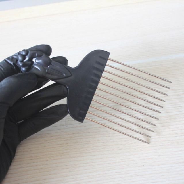 Combo dụng cụ uốn premlock châu phi lược sắt và mút xốp