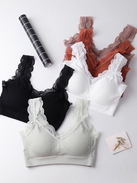 Áo Bra Cotton Gân Mềm Mại Phối Ren Lotitilo Dễ Thương